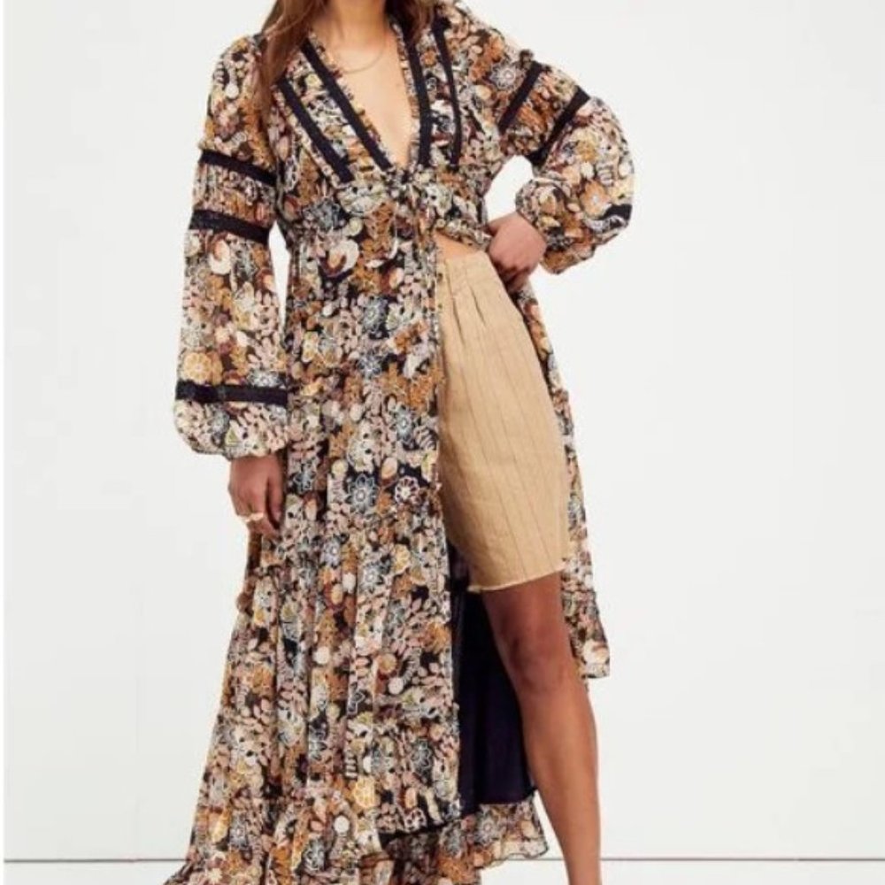 Free People Floral Maxi Dress - Black and Cream